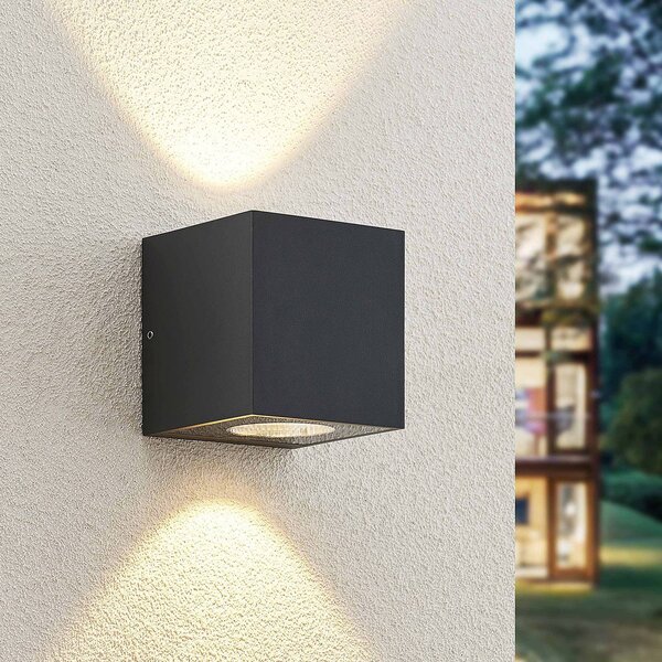 Arcchio LED venkovní nástěnné svítidlo Tassnim, 2křídlá, antracitová, IP65, stmívatelný, Černá, Hliník, Moderní