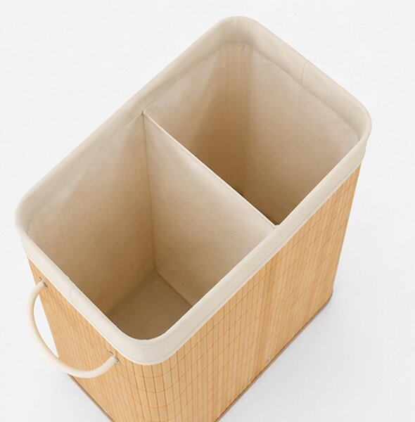 Koš na prádlo, 40 l, bambus/látka, 50x40x20 cm, přírodní/krémová, Dekorino KP20260001