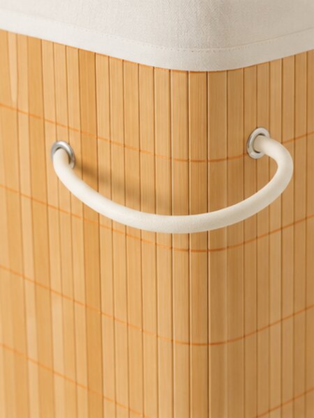 Koš na prádlo, 40 l, bambus/látka, 50x40x20 cm, přírodní/krémová, Dekorino KP20260001