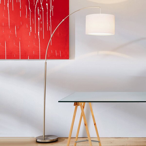 Brilliant Stojací lampa Clarie, bílá, barva železa, 180 cm, látka/kov, Hliník / šedá / zinek, Obývací pokoj / jídelna, kov, Moderní