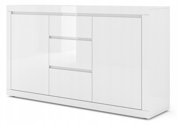 Komoda BELLO BIANCO III 150 cm bílý mat / bílý vysoký lesk, 3 zásuvky