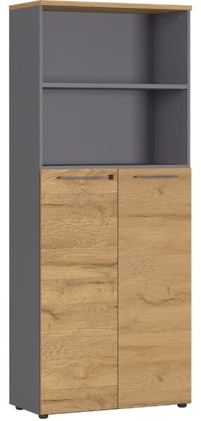Grafitově šedá dubová kancelářská skříň GEMA Leanor 197 x 80 cm