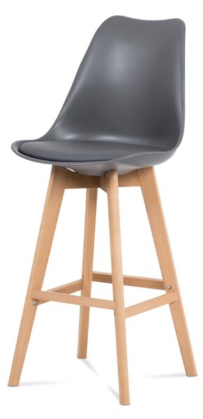 Barová židle v šedé barvě s dřevěnou konstrukcí v dekoru buk CTB-801 GREY