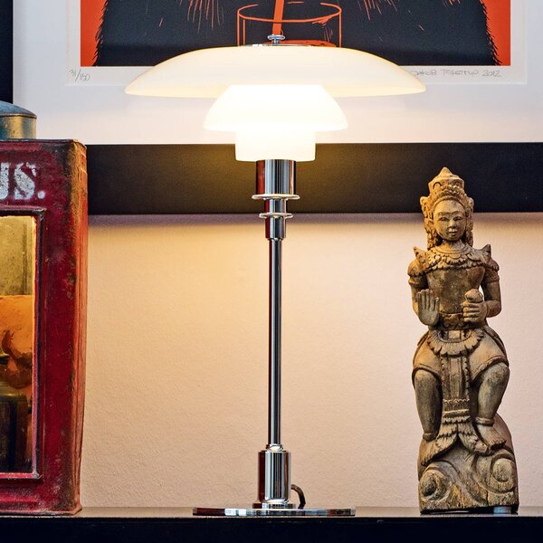 Louis Poulsen PH 2/1 stolní lampa pochromovaná, Bílá / opál, Obývací pokoj / jídelna, Mosaz, Design