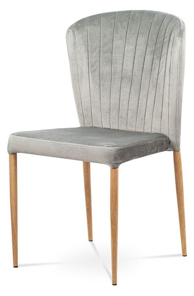 Jídelní židle - stříbrná sametová látka, kovová podnož, 3D dekor dub CT-614 SIL4
