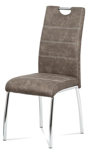 Jídelní židle, látka hnědá, bílé prošití / chrom HC-486 BR3