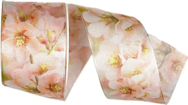 Stuha taftová PINK BLOOMS 40mm x 2m (13,-Kč/m)