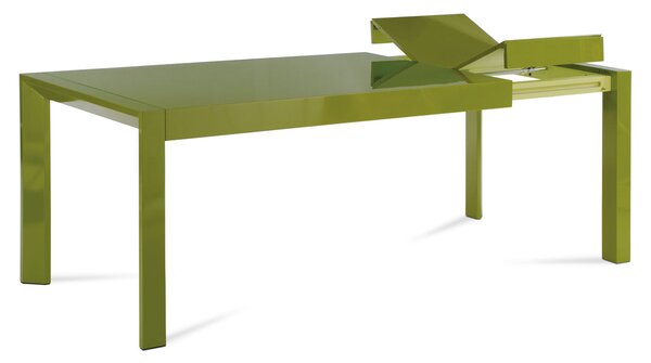 Rozkládací jídelní stůl 160+50x90 cm, vysoký lesk zelený