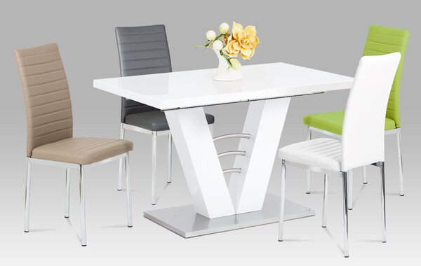 Vikio Rozkládací jídelní stůl 120+40x80 cm bílý lesk broušený nerez AJS129B
