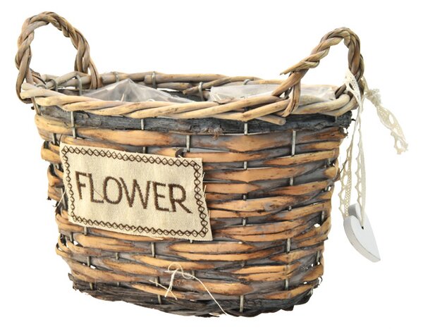 Vingo Sada 3 hnědých proutěných košíčků FLOWER – ovál