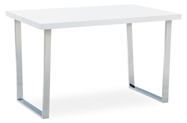 Jídelní stůl 120x75 cm, MDF deska, bílý vysoký lesk, chromovaná podnož AT-2077 WT