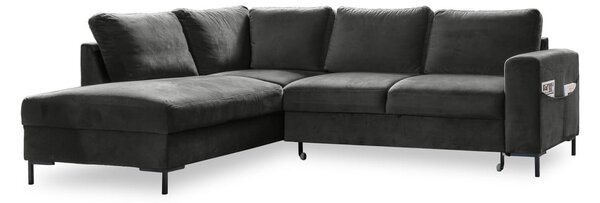 Tmavě šedá sametová rozkládací rohová pohovka (levý roh) Lofty Lilly – Miuform