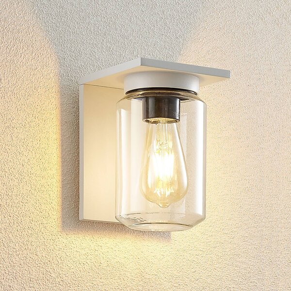 Lucande Venkovní nástěnné svítidlo Semka, bílé, hliník, sklo, 20cm, stmívatelný, Bílá / opál, Hliník, Moderní