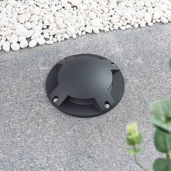 Lindby LED podlahové bodové svítidlo Cormac, 4 světla, Ø 21 cm, IP67, Černá, Hliník, Moderní