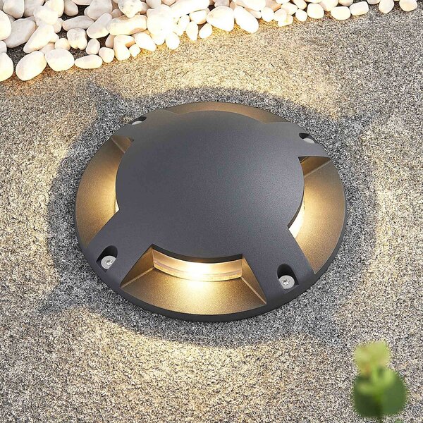 Lindby LED podlahové bodové svítidlo Cormac, 4 světla, Ø 21 cm, IP67, Černá, Hliník, Moderní