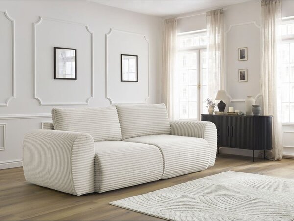 Krémová manšestrová rozkládací pohovka 257 cm Lucien – Bobochic Paris