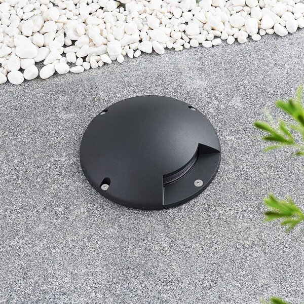 Lindby LED podlahové bodové svítidlo Cormac, 1 světlo, Ø 21 cm, IP67, Černá, Hliník, Moderní
