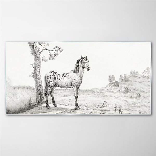 Obraz na skle Obraz na skle Kresba koní zvířata