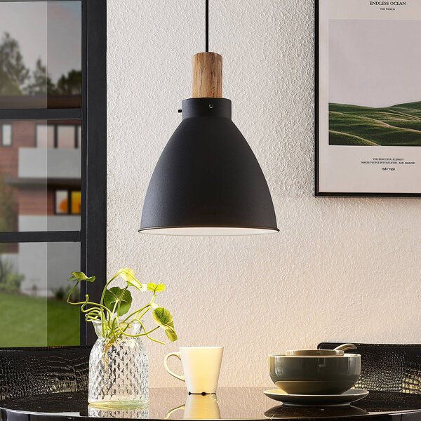Lindby závěsné světlo Trebale, E27, Ø 28 cm, černé, kov, stmívatelný, Černá, Obývací pokoj / jídelna, kov, Skandinávský