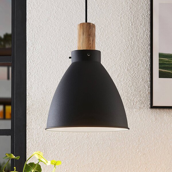 Lindby závěsné světlo Trebale, E27, Ø 28 cm, černé, kov, stmívatelný, Černá, Obývací pokoj / jídelna, kov, Skandinávský