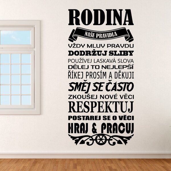 Pravidla rodiny - vinylová samolepka na zeď - 80x38cm