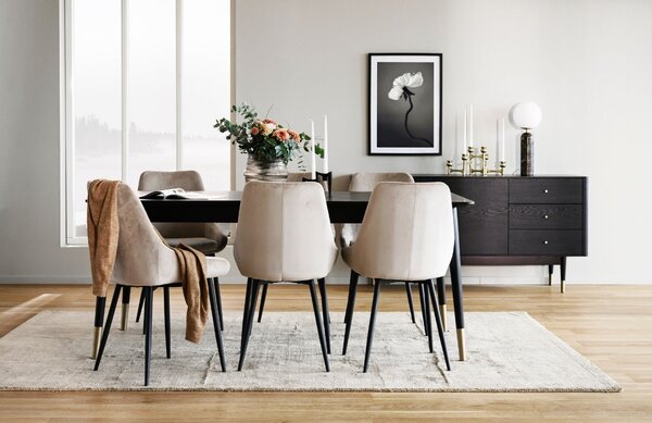 Černý jasanový rozkládací jídelní stůl ROWICO FENWOOD 180-220-260 x 90 cm