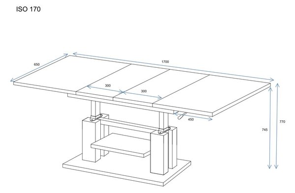 Konferenční stolek rozkládací a zvedací ISO 65x110/170 - bílý lesk