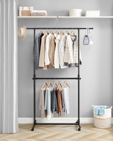 Stojan na oblečení dvoustupňový JASON 101-165x49x113-180cm, černá SongmicsHome
