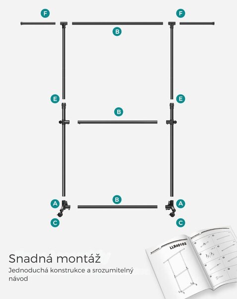 Stojan na oblečení dvoustupňový JASON 101-165x49x113-180cm, černá SongmicsHome