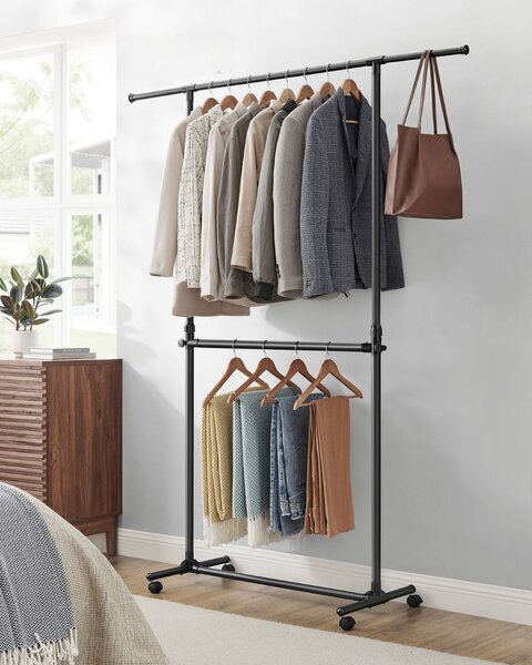 Stojan na oblečení dvoustupňový JASON 101-165x49x113-180cm, černá SongmicsHome
