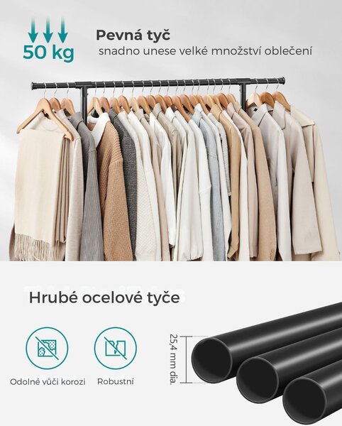 Stojan na oblečení dvoustupňový JASON 101-165x49x113-180cm, černá SongmicsHome