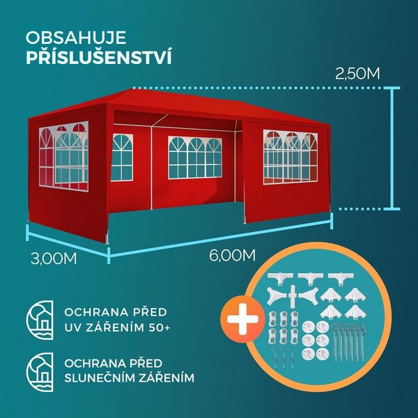 Párty stan NEAPOL, 3x6m, červená Jurhan