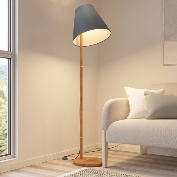 Lucande Stojací lampa Jinda, modrá, dřevo, látka, 160 cm, E27, Modrá, Obývací pokoj / jídelna, Textil / tkanina / hedvábí, Skandinávský