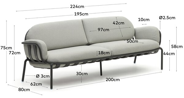 Kave Home Šedo-zelená zahradní pohovka Joncols 224 cm