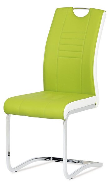 Jídelní židle chrom / koženka limetková s bílými boky