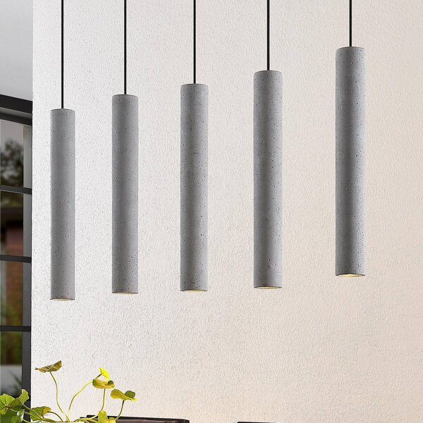 Lindby Závěsné svítidlo Concretto, 100 cm, šedá, 5 světel, beton, stmívatelný, Hliník / šedá / zinek, Obývací pokoj / jídelna, Beton, Moderní