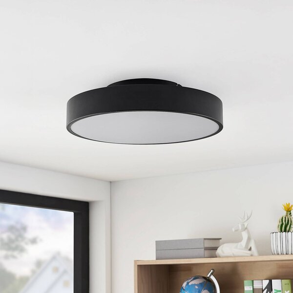 Lindby LED stropní svítidlo Milada, černé, dálkové ovládání, stmívatelný, Černá, Obývací pokoj / jídelna, kov, Moderní