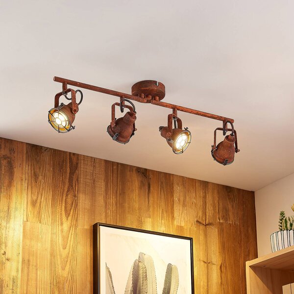 Lindby Stropní bod Scabra, 63 cm, rezavě hnědý, 4 světla, kovový, stmívatelný, Hnědá / rez, Obývací pokoj / jídelna, kov, Industriální design