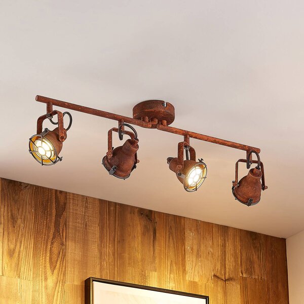 Lindby Stropní bod Scabra, 63 cm, rezavě hnědý, 4 světla, kovový, stmívatelný, Hnědá / rez, Obývací pokoj / jídelna, kov, Industriální design