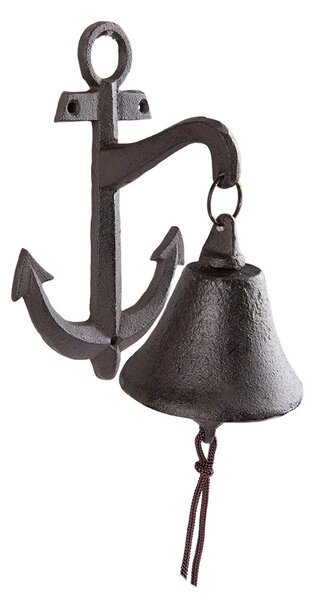 Hnědý litinový zvonek s kotvou - 13*14*22 cm