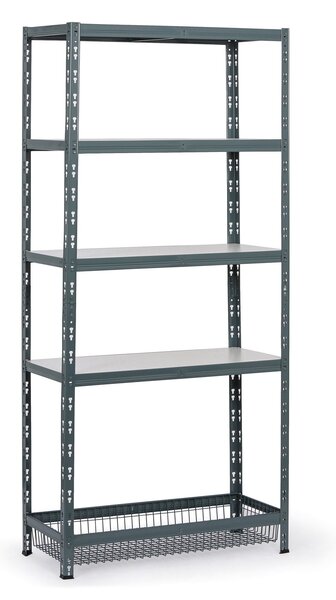 Policový regál s koši, 1954 x 900 x 400 mm, nosnost 175 kg, 4 police + 1 koš