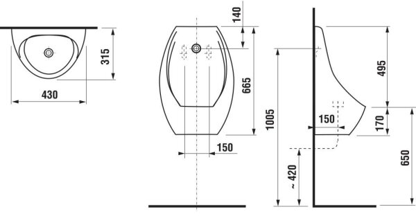 JIKA H8411010000001 - Pisoár DOMINO zadní přívod, zadní odpad keramika/bílá