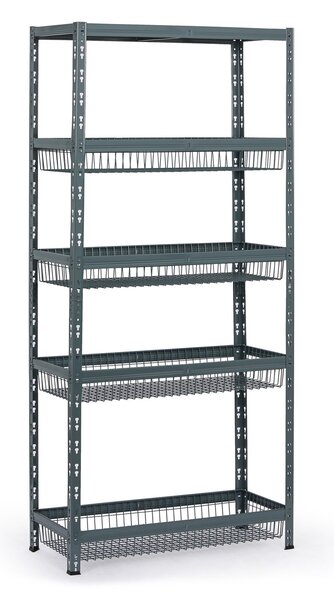 Policový regál s koši, 1954 x 900 x 400 mm, nosnost 175 kg, 1 police + 4 koše