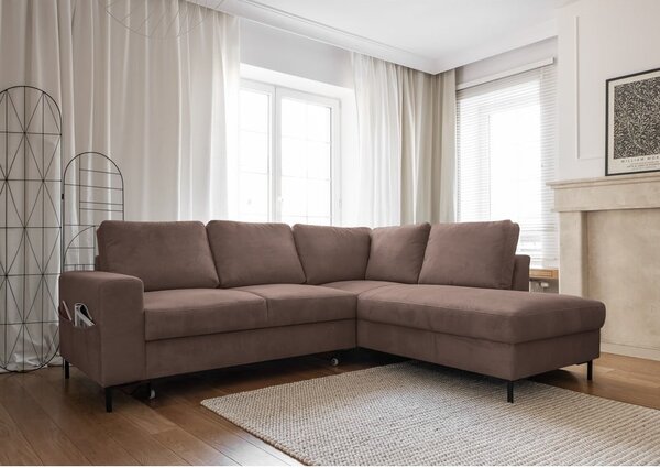 Hnědá manšestrová rozkládací rohová pohovka (pravý roh) Lofty Lilly – Miuform
