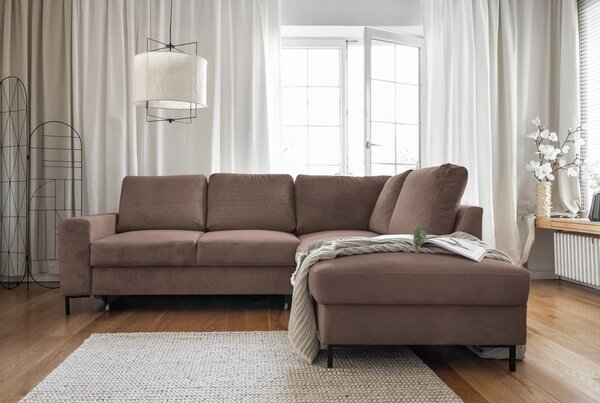 Hnědá manšestrová rozkládací rohová pohovka (pravý roh) Lofty Lilly – Miuform
