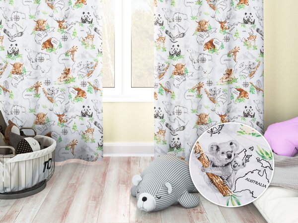 Biante Bavlněný závěs Sandra SA-546 Zvířata světa na bílém 150x140 cm