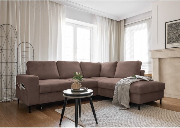 Hnědá manšestrová rozkládací rohová pohovka (pravý roh) Lofty Lilly – Miuform
