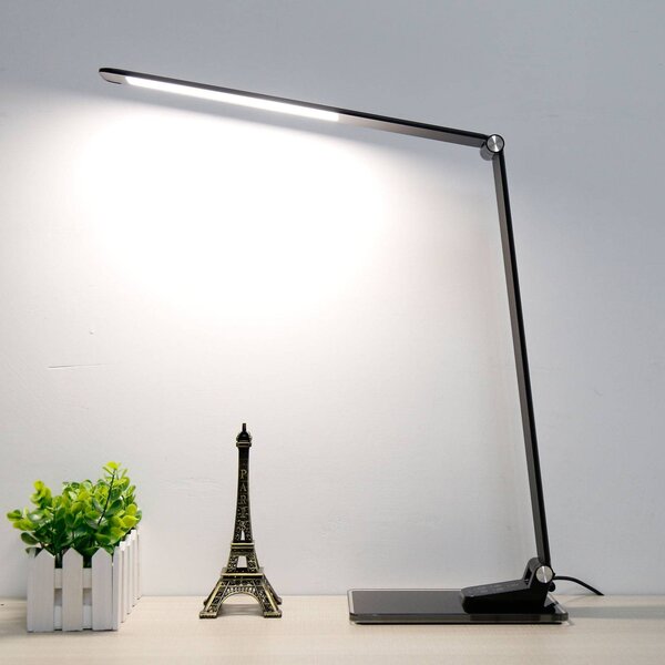 Aluminor Stolní lampa LED Starglass se skleněným podstavcem, stmívatelný, Černá, Pracovna / kancelář, Hliník, Moderní