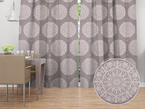 Biante Bavlněný závěs Sandra SA-547 Krémové mandaly na béžovošedém 150x140 cm