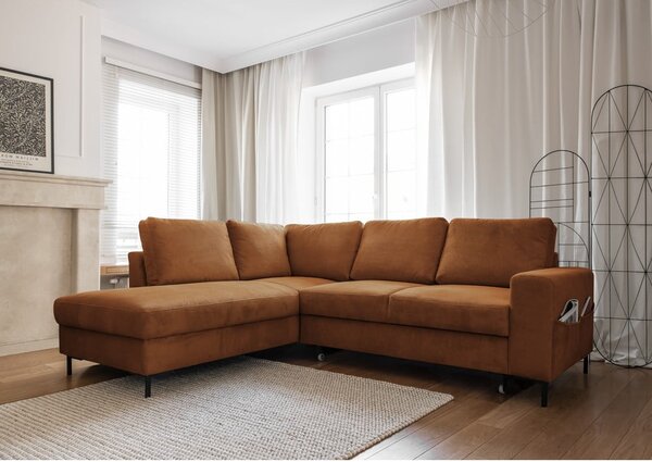 Oranžovohnědá manšestrová rozkládací rohová pohovka (levý roh) Lofty Lilly – Miuform